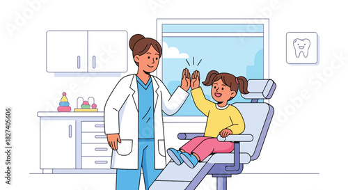 Doctor and child sharing a cheerful high-five after a completed checkup. Ideal for positive healthcare themes, pediatric clinic branding, and supportive medical visuals