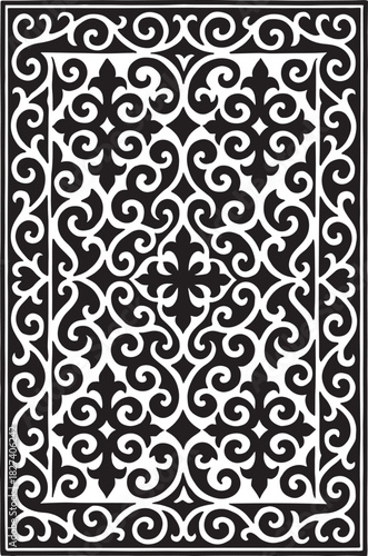 Kazakh Ornamental Pattern – Traditional Black and White Vector Design