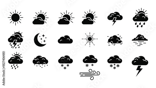 Silhouette weather icon collection isolated on white background, Vector