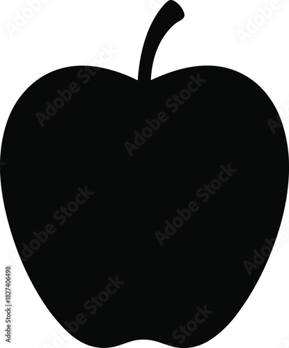 Apple silhouette, black and white vector illustration, fruit shape icon, botanical food design template, healthy eating educational graphic art