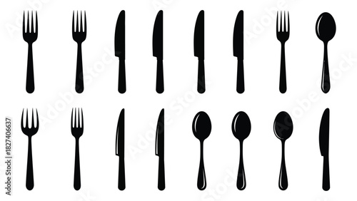 Dining utensil silhouettes isolated on white background, Vector