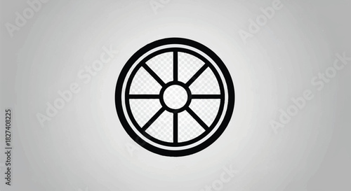 Minimal Black Wheel Icon with Radial Spokes and Center Hub.