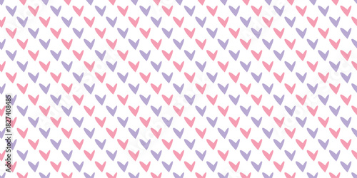 Seamless Hand-Drawn Heart Pattern. Pink lilac doodle style. Minimal sweet and soft pastel texture. Romantic wedding valentine backdrop. 