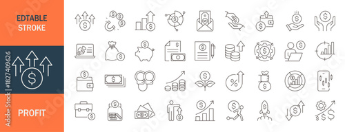 Profit icon set. Editable line icons. Vector illustration.