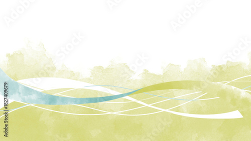 背景にかぶせる装飾波ライン水色と黄緑ライン付き