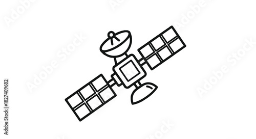 Satellite in orbit with solar panels and communication antennas for space technology visualization.
