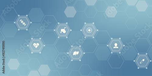 Abstract medical background with flat icons and symbols. Medical design with concept and idea for healthcare technology. Healthcare Medical Background. Healthcare Symbols.