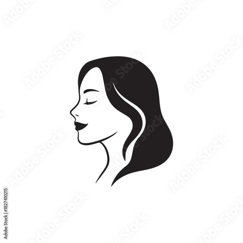  Minimalist Black and White Profile of a Smiling Woman with Closed Eyes.
