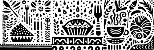 Monochrome Culinary Still Life: A Whimsical Kitchen Scene.