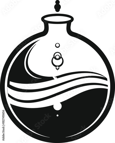 Yin Yang Potion Bottle with Waves and Bubbles liquid