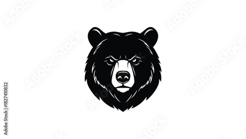 Bear head vector illustration with intricate details and bold black and white design