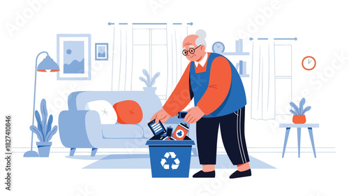 Senior responsibly recycling old electronics at a drop-off point. Suitable for technology waste education, eco-friendly disposal campaigns, and sustainability visuals