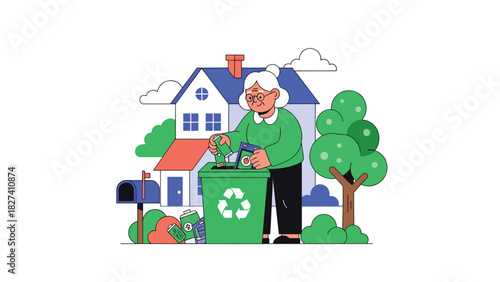 Senior responsibly recycling old electronics at a drop-off point. Suitable for technology waste education, eco-friendly disposal campaigns, and sustainability visuals