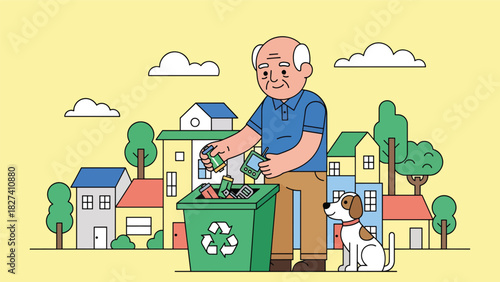Senior responsibly recycling old electronics at a drop-off point. Suitable for technology waste education, eco-friendly disposal campaigns, and sustainability visuals