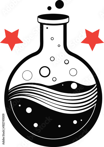 Potion Bottle with Red Stars and Bubbles liquid magic