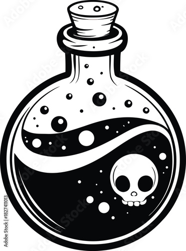 Potion Bottle with Skull and Bubbles liquid magic