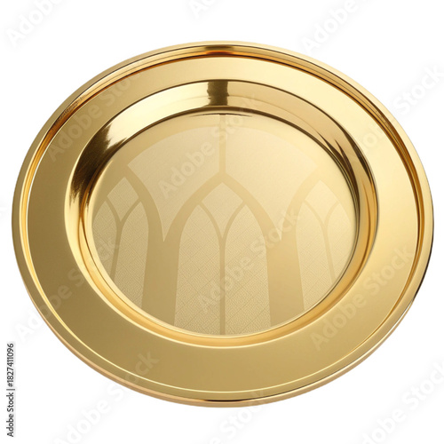 Elegantly designed gold offering plate with subtle church window pattern, perfect for religious ceremonies and faith-based events, symbolizing devotion