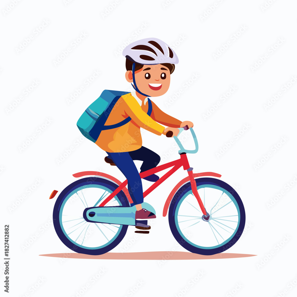 Fototapeta premium Young cyclist riding bicycle with helmet.