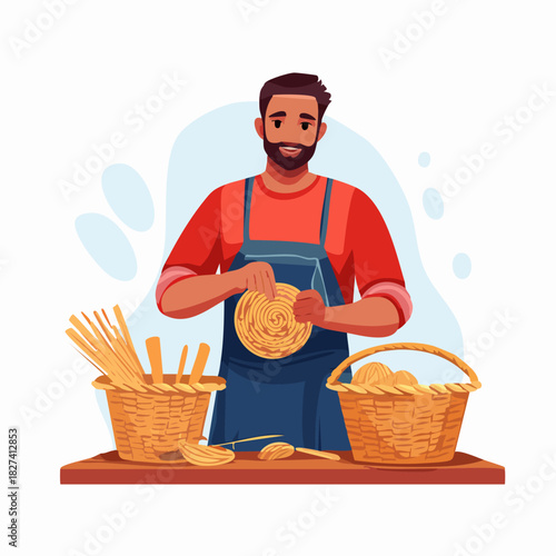 Baker Preparing Bread With Dough And Loaves.