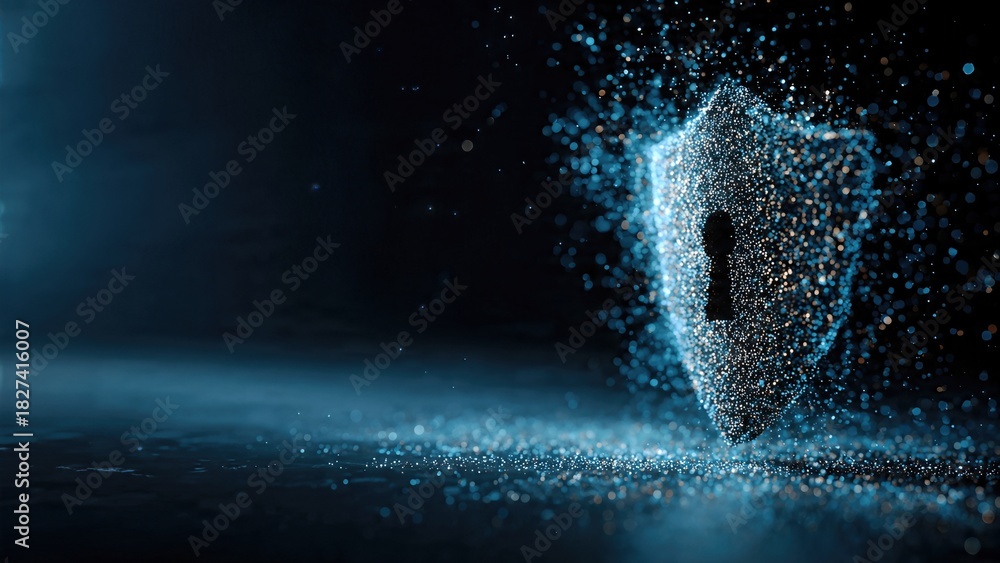 Obraz premium Digital security concept with key padlock and shield. Cyber ??protection and data encryption