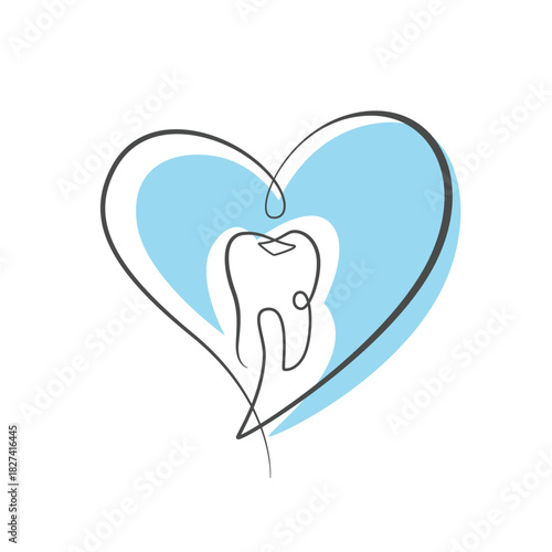 Love Signs and Teeth one line drawing. Love Signs and Teeth single line illustration. Love Signs and Teeth minimalist line art