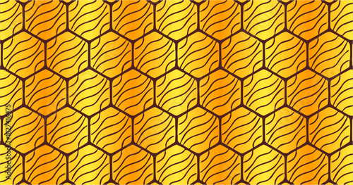 Yellow and orange wavy geometric pattern with repetitive organic line shapes creating a warm seamless design.