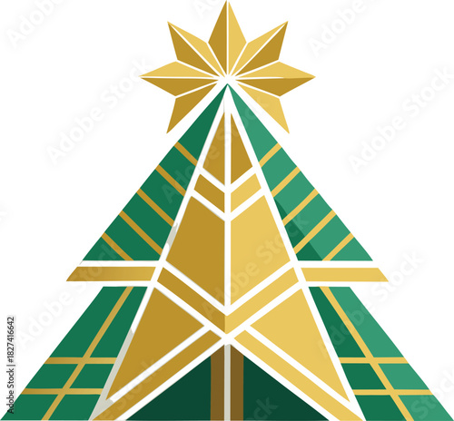 Geometric christmas tree with golden star decoration