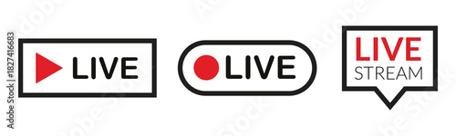 Minimal Live Stream Buttons Icon Set in Red and Black