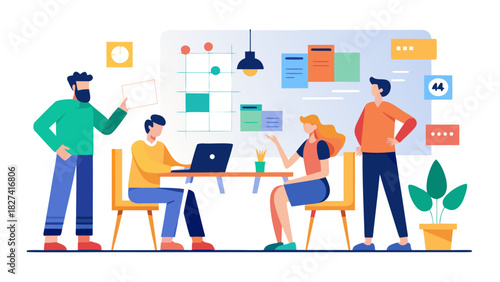 team collaboration in modern office setting with laptops