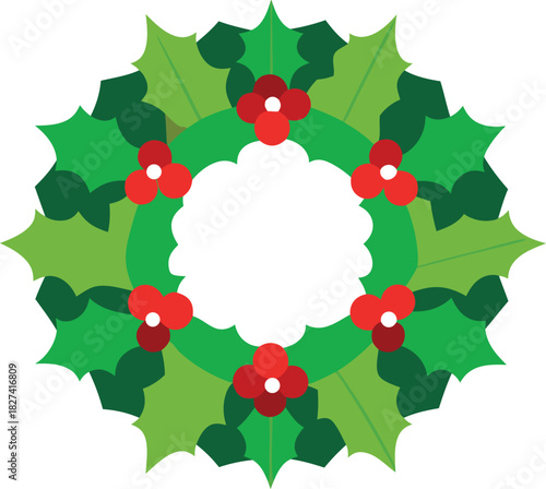 Traditional christmas holly wreath with red berries and green leaves