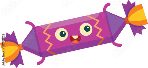 Cute purple candy character with big eyes and a funny mouth