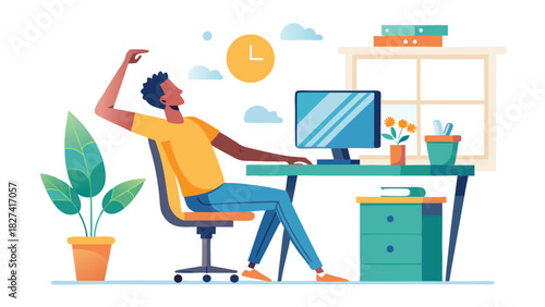 Young professional celebrating success at home office with laptop and financial growth icons