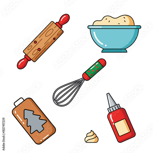 Flat Design Christmas Baking Tools Icon Set