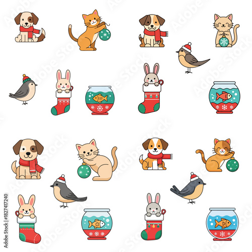 Flat Design Christmas Pet Icon Set