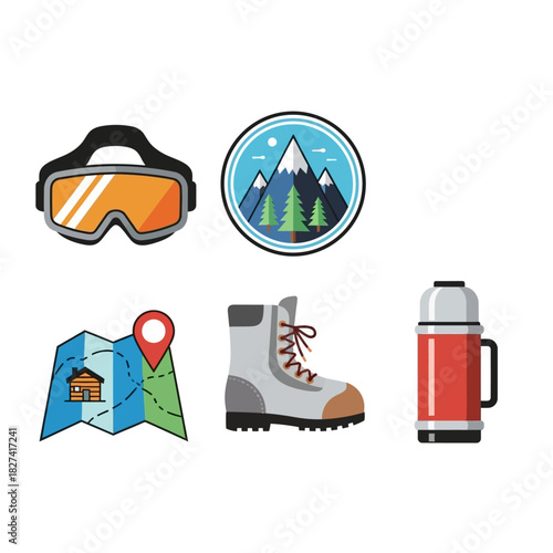 Flat Design Winter Travel Christmas Icon Set