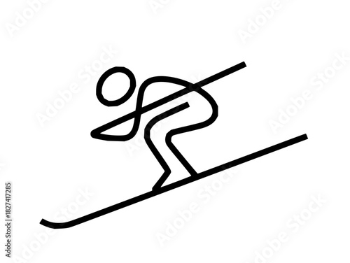 Dynamic minimalist line art of a downhill skier in action, capturing the thrill and energy of winter sports, perfect for logos or icons