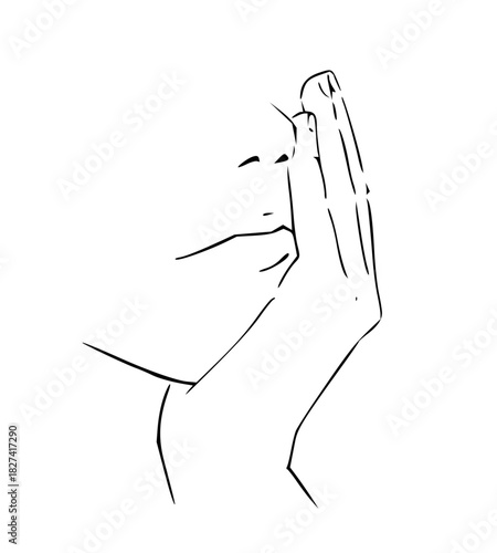 Expressive line art of a person's face with hand gesture conveying contemplation, introspection, or emotional vulnerability in a minimalist style