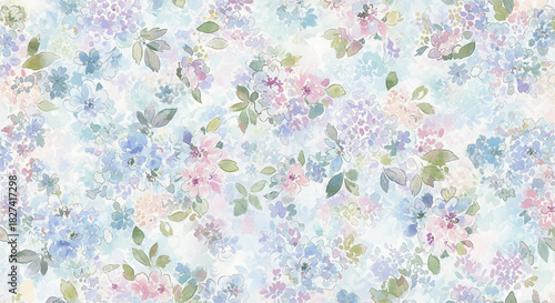 Dreamy watercolor floral pattern in pastel hues for spring designs, perfect for invitations, fabrics, and adding a soft, romantic touch