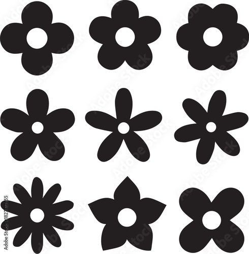 Black Flower Silhouette Icons for Floral PatternsPrint