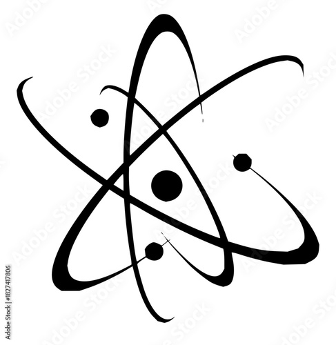Dynamic atom illustration featuring orbiting electrons, perfect for science, technology, or educational materials that require a modern, impactful symbol