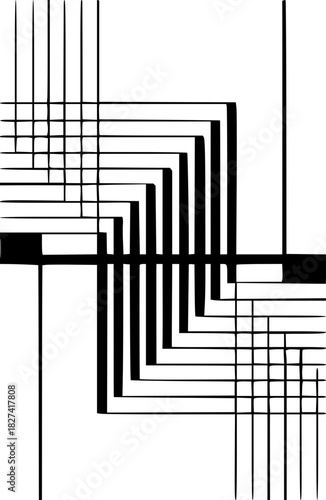 Dynamic black and white geometric lines create an abstract modern pattern, perfect for bold designs, creative projects, and stylish backgrounds with minimalist appeal