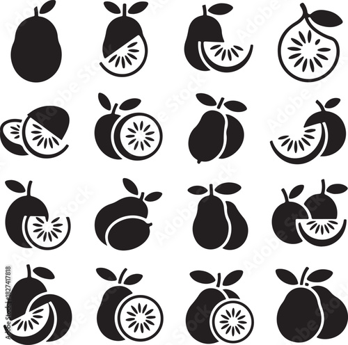 Black silhouette of pears and sliced fruits collection vector illustration