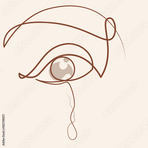 Closeup of Eyes with Tears one line drawing. Closeup of Eyes with Tears single line illustration. Closeup of Eyes with Tears minimalist line art
