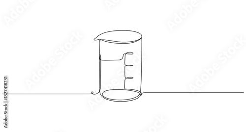 Single line art of Erlenmeyer flask vector illustration,Simple black and white line drawing of a rain gauge on a white background