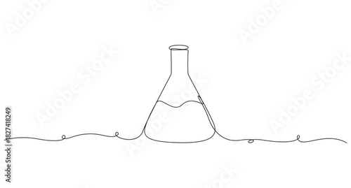 Minimalist line art of a laboratory erlenmeyer flask with liquid inside,