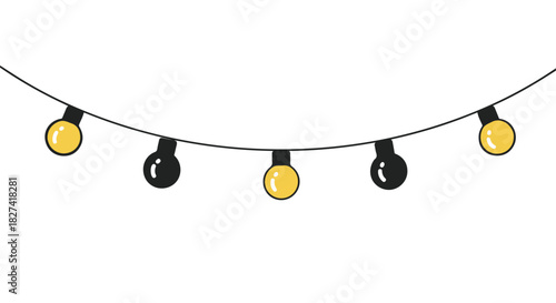 Simple string lights garland banner decoration element for party invitations and celebratory design isolated PNG with Transparent Background