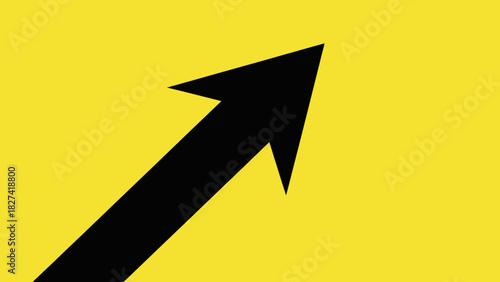 A bold black arrow pointing diagonally upwards on a vibrant yellow background, symbolizing success, growth, and positive direction
