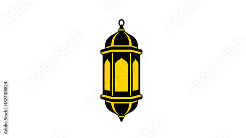 Elegant gold and black traditional lantern illustration, an exquisite symbol of cultural heritage and warm illumination, perfect for festive designs and decorative accents