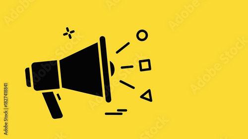 Black Megaphone Icon on Yellow Background for Announcements and Promotions