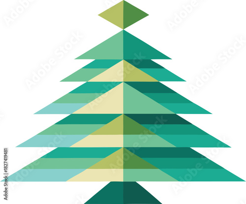 Geometric christmas tree illustration with teal and green tones